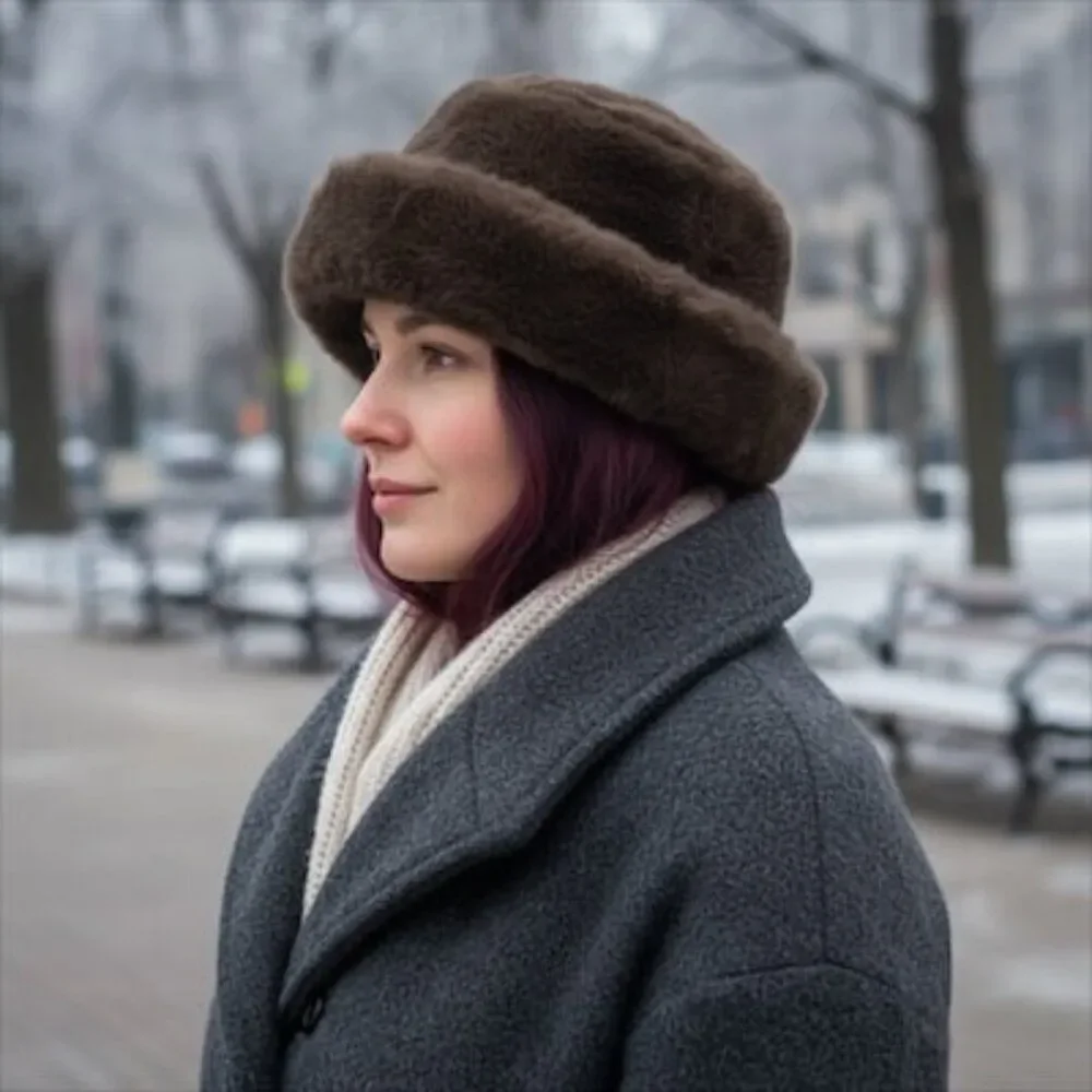 Brown Soft Faux Fur Winter Bucket Hat | Reversible 2-Way Style - NWT